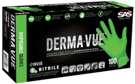 SAS SAFETY 66551 Derma-Vue&#12539;Medium Nitrile Neon Green 6 Mil Gloves