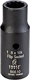 Sunex 80810 1/4" Dr. 8 x 10mm 12Pt Semi - Deep Flip Socket