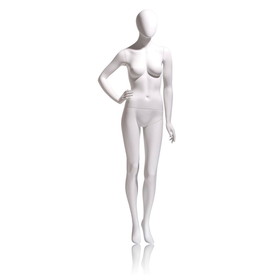Econoco EVE-1H-OV Female Mannequin - Oval Head, Right Hand On Hip, Left Leg Slightly Bent, 71"H - Bust: 34", Waist: 25", Hip: 35", True White