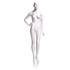 Econoco EVE-1H Female Mannequin - Abstract head, Right Hand On Hip, Left Leg Slightly Bent, 71"H - Bust: 34", Waist: 25", Hip: 35", True White