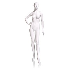 Econoco EVE-2H Female Mannequin - Abstract head, Right Hand On Hip, Left Leg Slightly Bent, 71"H - Bust: 34", Waist: 25", Hip: 35", True White