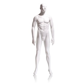 Econoco GEN-1H Male Mannequin - Abstract Head, Arms by Side, Legs Slightly Bent, 73"H - Chest: 37", Waist: 30", Hip: 37", True White
