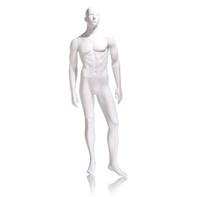 Econoco GEN-2H Male Mannequin - Abstract Head, Arms by Side, Left Leg Slighly Forward, 73"H - Chest: 37", Waist: 30", Hip: 37", True White