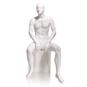 Econoco GEN-5H Male Mannequin - Abstract Head, Seated, 73"H - Chest: 37", Waist: 30", Hip: 37", True White
