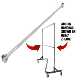 Econoco RZH-60 Add-On Hangrail for RZK/7 Rolling Rack, 58.25"L, 1-/1/4" round tubing, Chrome