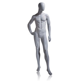 Econoco UBM-3 Male Mannequin - Oval Head, Right Hand on Hip, Left Leg Slightly Bent, Natural Foundry Finish