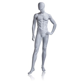 Econoco UBM-4 Male Mannequin - Oval Head, Left Hand on Hip, Right Leg Forward, Natural Foundry Finish