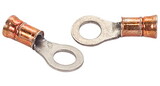 TE Connectivity 322338 RING TERMINAL/#10 stud/tab size, crimp, female, not insulated, orange, unplated, nickel material, 20.6 mm in length. 321 series. For use with 16-14 gauge wire.