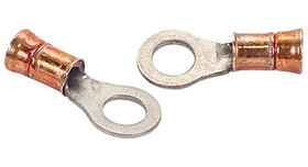 TE Connectivity 322338 RING TERMINAL/#10 stud/tab size, crimp, female, not insulated, orange, unplated, nickel material, 20.6 mm in length. 321 series. For use with 16-14 gauge wire.