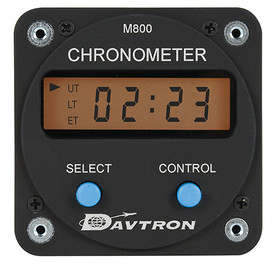 Davtron 1051-800-28V-BAT Chronometer/Digital Clock With Aa Memory Battery Holder And 28V Lighting. Displays Universal Time, Local Time, And Elapsed Time. 2 1/4 Internal Mount, 2-Button Control.