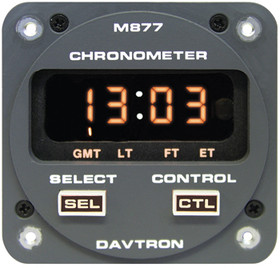 Davtron 1097-877A-5V Chronometer/Led Digital Clock. Gray Faceplate With 5V Illuminating Buttons. Displays Universal Time, Local Time, Flight Time, And Elapsed Time