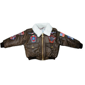 Flightline KIDS-7 Youth Bomber Jacket , Brown, Simulated Leather, With Patches, Kids-7