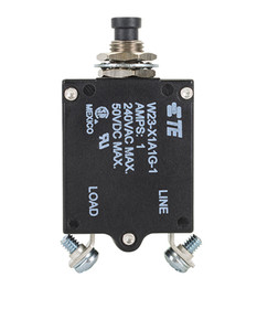 Te Connectivity W23-1 W23X1A1G-1 Circuit Breaker/1 Amp, Ac: 240V, Dc: 50V, 50 Vdc, Panel Mount, 1 Pole, Push Button Actuator, Black, Screw Termination