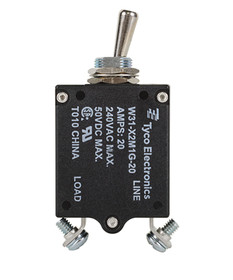 Te Connectivity W31M-20 W31X2M1G-20 Circuit Breaker/20 Amp, Ac: 240V, Dc: 50V, 50 Vdc, Panel Mount, 1 Pole, Toggle Actuator, Silver, Screw Termination