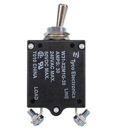 Te Connectivity W31M-30 W31X2M1G-30 Circuit Breaker/30 Amp, Ac: 240V, Dc: 50V, 50 Vdc, Panel Mount, 1 Pole, Toggle Actuator, Silver, Screw Termination