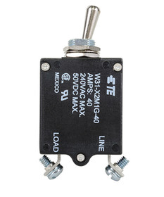 Te Connectivity W31M-40 W31X2M1G-40 Circuit Breaker/40 Amp, Ac: 240V, Dc: 50V, 50 Vdc, Panel Mount, 1 Pole, Toggle Actuator, Silver, Screw Termination