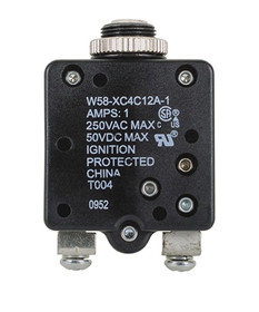 Te Connectivity W58-1 W58Xc4C12A-1 Circuit Breaker/1 Amp, Ac: 250V, Dc: 50V, 250 Vac, Panel Mount, 1 Pole, Push Button Actuator, Screw Termination