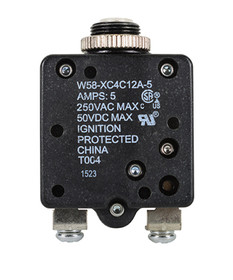 Te Connectivity W58-5 W58Xc4C12A-5 Circuit Breaker/5 Amp, Ac: 250V, Dc: 50V, 250 Vac, Panel Mount, 1 Pole, Push Button Actuator, White, Screw Termination