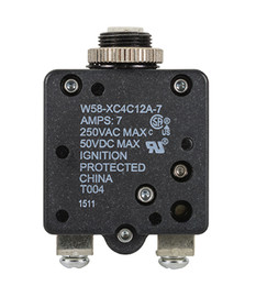 Te Connectivity W58-7 W58Xc4C12A-7 Circuit Breaker/7 Amp, Ac: 250V Dc: 50V, 250 Vac, Panel Mount, 1 Pole, Push Button Actuator, White, Screw Termination