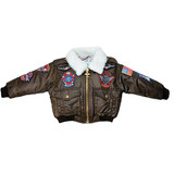 Flightline YOUTH-1416 Youth Bomber Jacket , Brown, Simulated Leather, With Patches, Youth 14-16