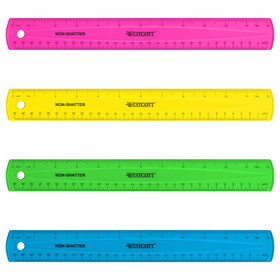 Westcott ACM14381 12In Shatterproof Ruler Asst Colors