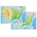 Ashley Productions ASH95001 Us Map Physicl Learning Mat 2 Sided, Write On Wipe Off