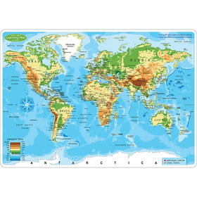 Ashley Productions ASH95003 World Map Physical Learn Mat 2 Side, Write On Wipe Off