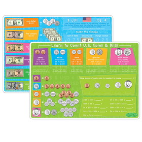 Ashley Productions ASH95027 Us Money&Coins Learning Mat 2 Sided, Write On Wipe Off