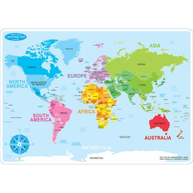 Ashley Productions ASH95602 10Pk World Map Learn Mat 2 Sided, Write On Wipe Off