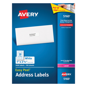 Avery Dennison AVE05160 Avery Easy Peel White Address Labels 1X2 5/8 3000Ct