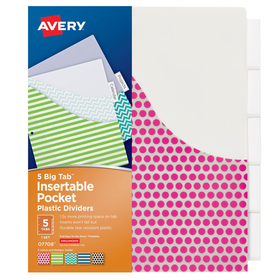Avery AVE07708 Big Tab 5 Tab Pocket - Insertable Plastic Dividers Set