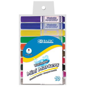 BAZIC Products BAZ1220 Bazic Washable Markers 10 Colors, Mini Broad Line