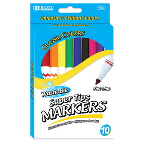 BAZIC Products BAZ1224 Washable Markers Super Tip 10 Colrs