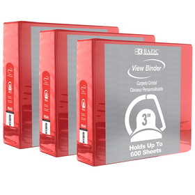 BAZIC Products BAZ4163-3 D Ring Binder W/ Pockts 3In, Red (3 EA)