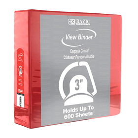 BAZIC Products BAZ4163 D Ring Binder W/ Pockts 3In Red