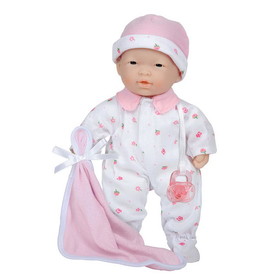 JC Toys BER13109 11In Soft Baby Doll Pink Asian, W/Blanket