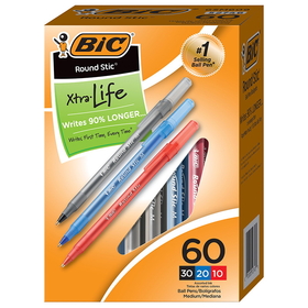 Bic USA BICGSM609AST Round Stic Xtra Life Pensbox Of 60