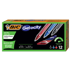 Bic USA BICRGLCG11AST Gel Ocity Gel Pens Black Blue & Red