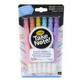 Crayola BIN586556 6Ct Take Note Erasable Highlighters, Pastel Party