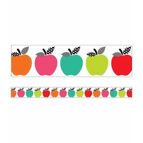 Schoolgirl Style CD-108411 Brights Apples Straight Borders, Black White & Stylish