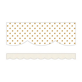 Schoolgirl Style CD-108428 White With Gold Dots Scalloped Trim, Simply Boho