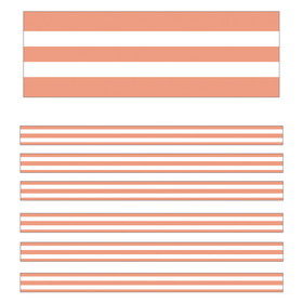Schoolgirl Style CD-108442-6 Coral & White Stripes, Straight Trim Simply Stylish (6 PK)