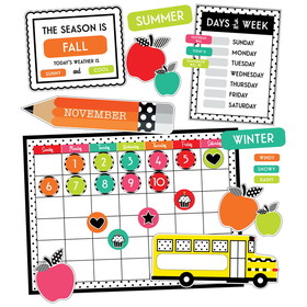 Schoolgirl Style CD-110499 Brights Calendar Bulletin Board Set, Black White & Stylish