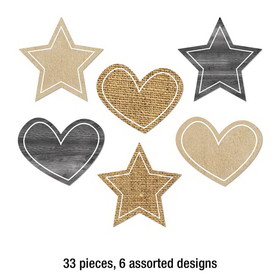 Schoolgirl Style CD-120578 Burlap Stars And Hearts Cut-Outs, Schoolgirl Style