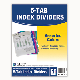 C-Line Products CLI05730 5 Tab Poly Index Dividers Assorted 5 Standard Tab