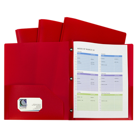 C-Line Products CLI32964 Red Two Pocket Poly Portfolios With Prongs Pack Of 10