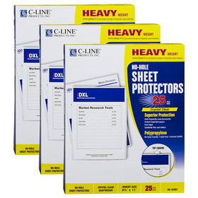 C-Line CLI62907-3 No Hole Sheet Protector, Clear (3 Ct)