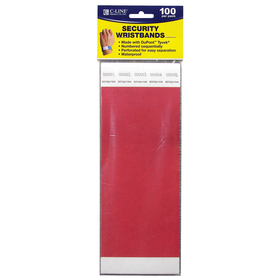 C-Line Products CLI89104 C Line Dupont Tyvek Red Security - Wristbands 100Pk