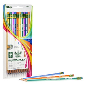 Ticonderoga DIX13910 Pencils No 2 Soft Neon Stripes 10Pk, Ticonderoga Presharpened