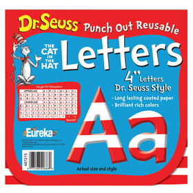 Eureka EU-487215 Dr Seuss 4 In Red & White Letters, Punch Out Reusable